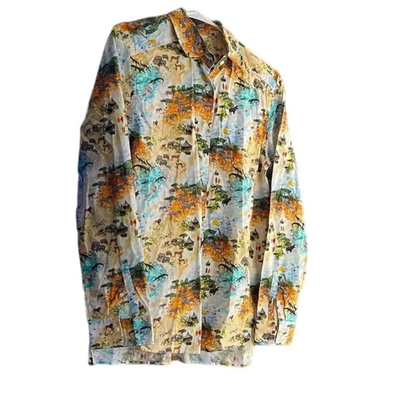 EMANUEL BERG Esme Safari Animal Print Button Down Shirt Size M - Picture 1 of 6